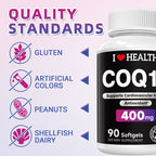 CoQ10 400mg Softgels - 90 Count | Supports Heart Health, Energy & Cellular Function | Soy-Based CoQ10 Supplement by I Love Health | 45 Servings