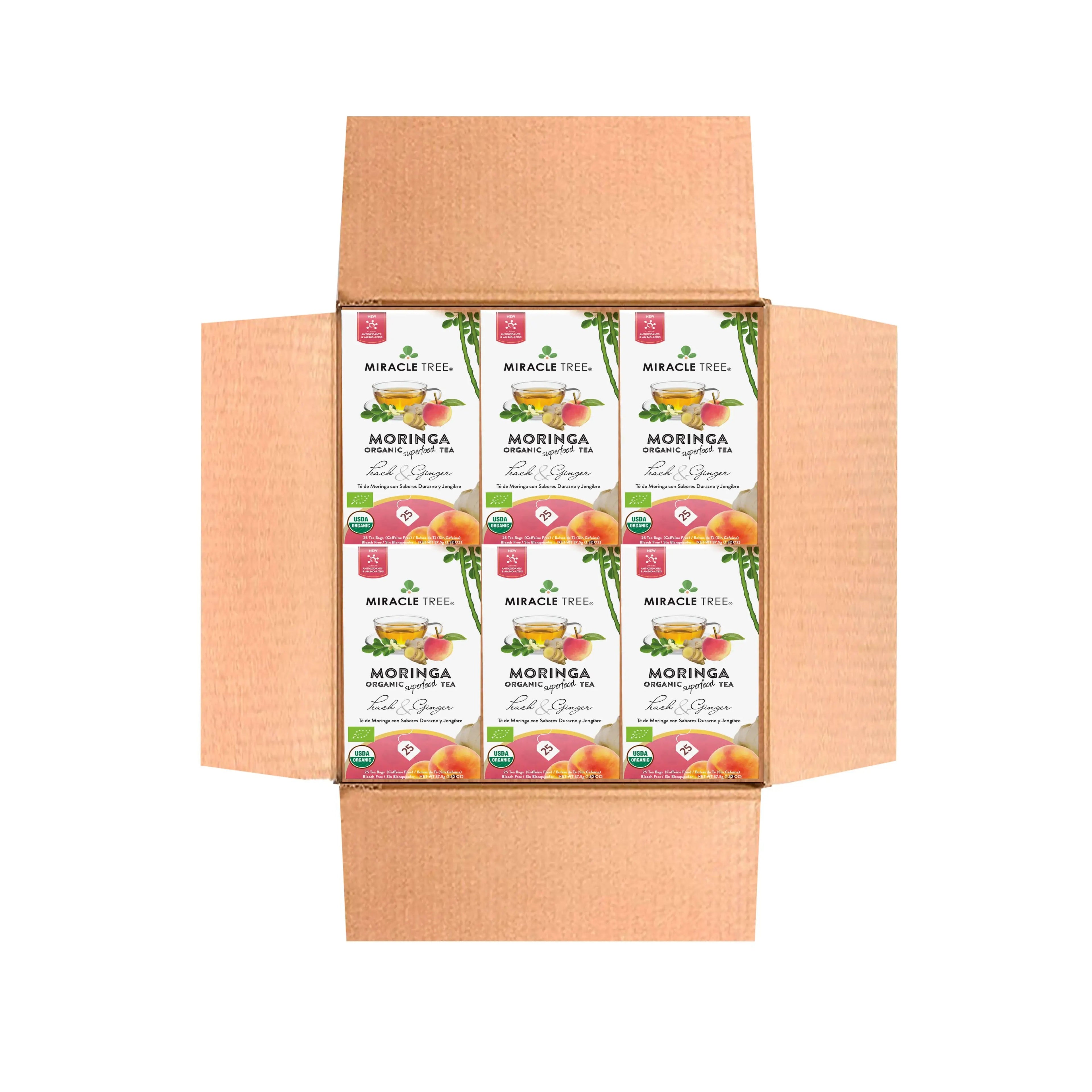 Organic Moringa Tea - Peach & Ginger - Caffeine-Free Herbal Tea